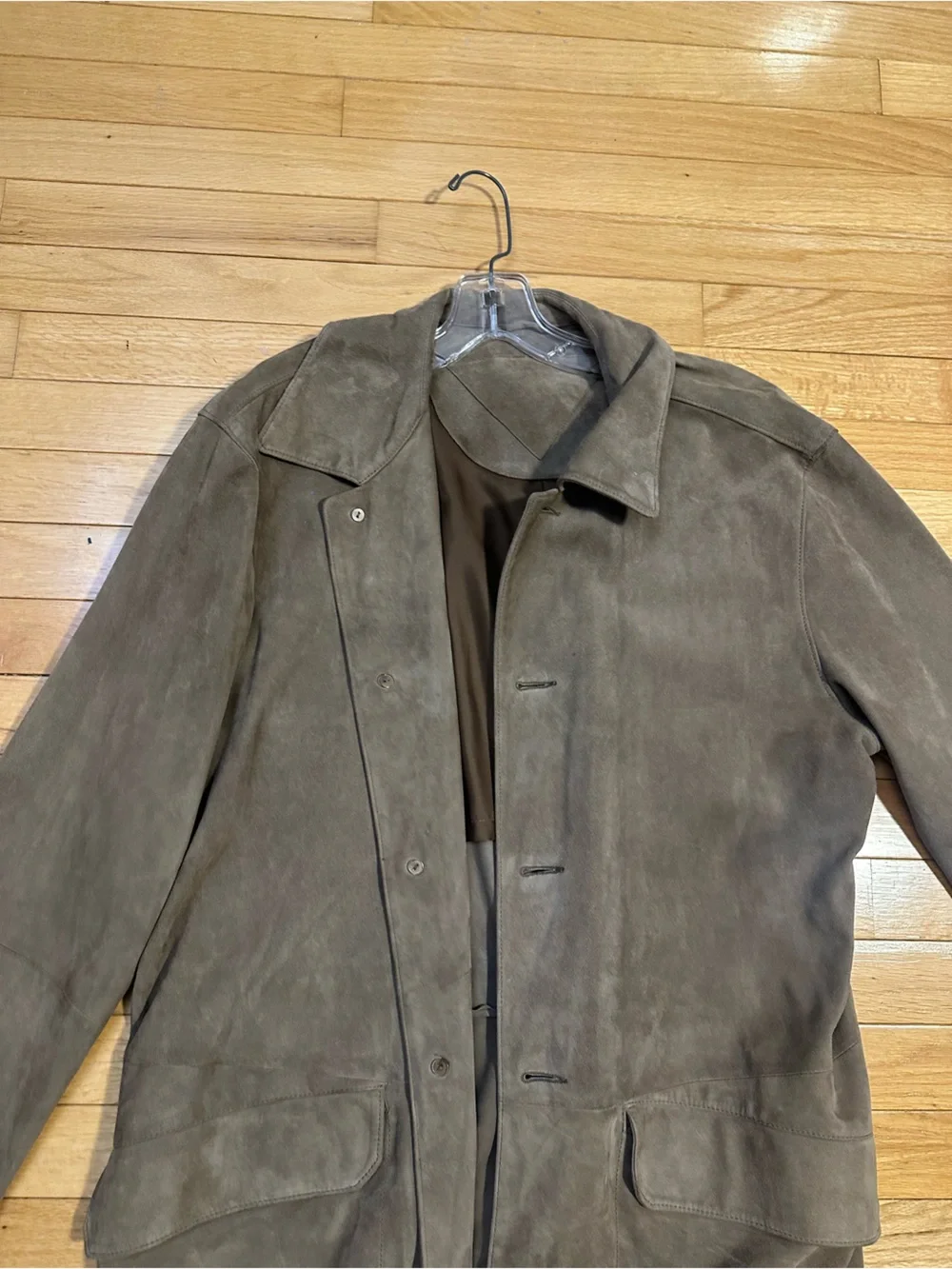 Ben Jacobson Taupe Leather Long Men’s Coat Size Large
